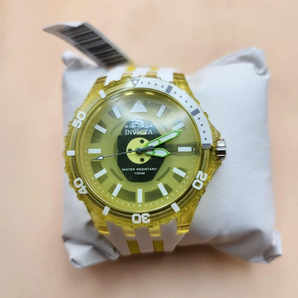 Invicta Subaqua Watch Mens Yellow Dial Silicone Band 100m Sport Diver 69451 New